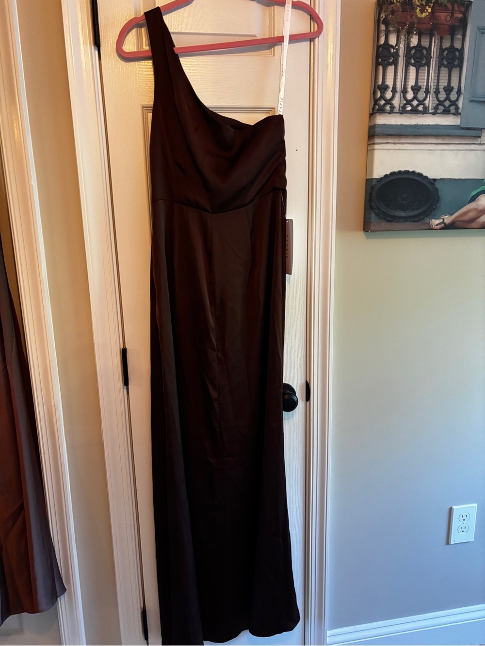 Azazie One-Shoulder Brown Evening Dress with Side Slit - Picture 3 of 4